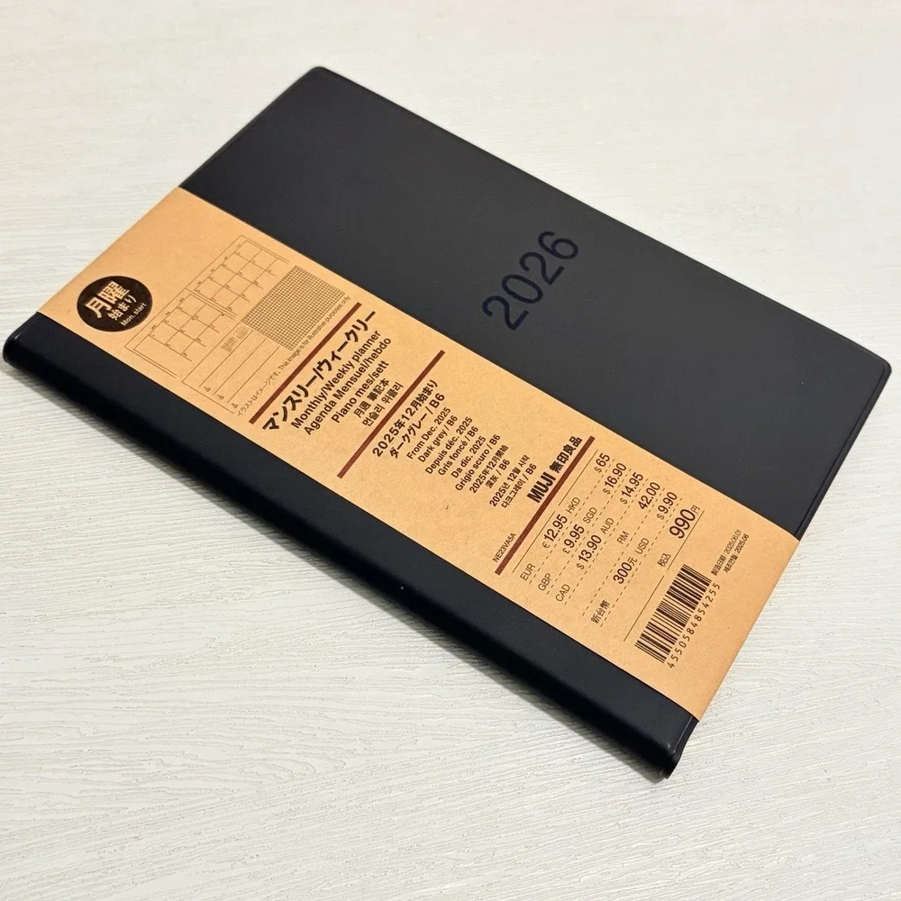 New MUJI 2026 Planner Dark Gray B6 Monthly Weekly From December 2025 JAPAN